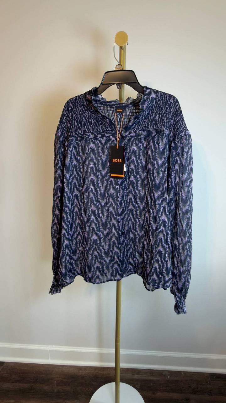 BOSS Orange Smocked Mock Neck Blouse Benvylla 14 NWT $179
