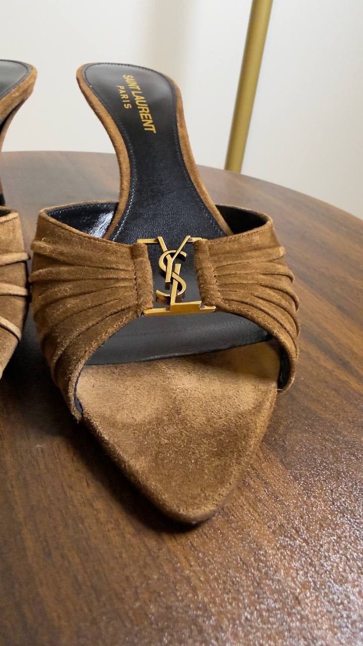 Saint  Laurent  Babylone  Mules  Suede  Dark Havana 37.5  New in Box  $1200