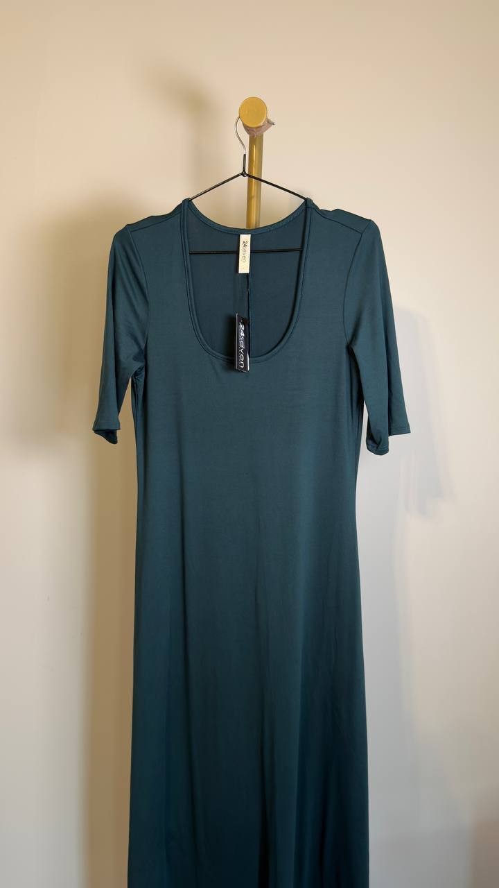 24seven Comfort Apparel Casual Scoop Neck A‑Line Maxi Dress Navy L NWT $57