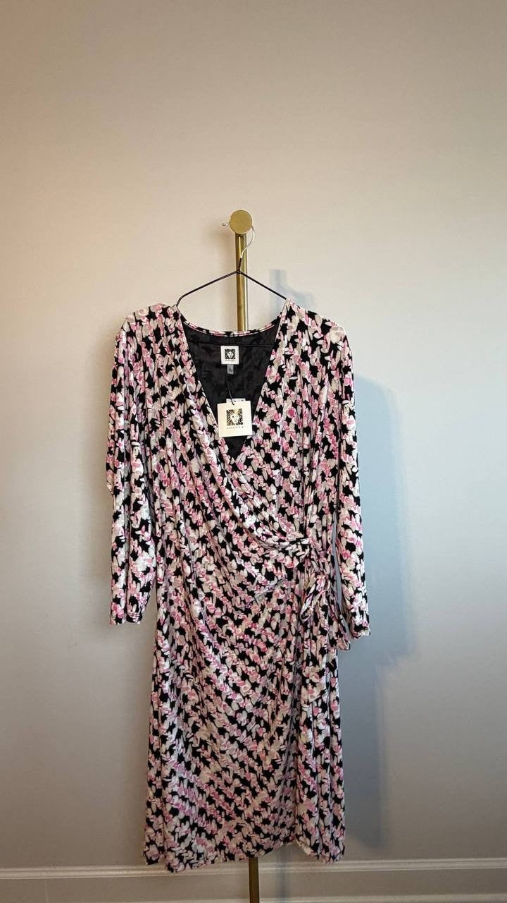 Anne Klein Plus Classic Wrap Dress Black Blush Multi XL NWT $99