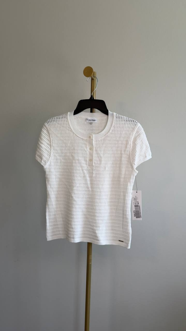 Calvin Klein Crewneck Short‑Sleeve Sweater Cream L NWT $89