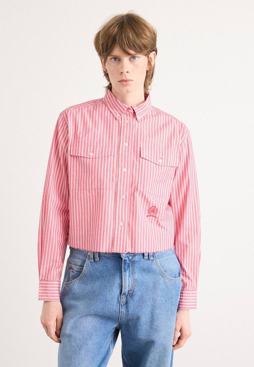 Tommy Jeans Crest Shirt Blouse Vintage Cerise L NWT $79.50