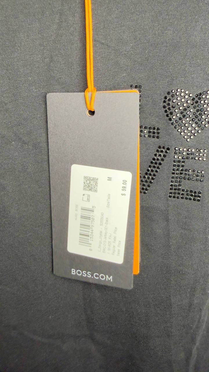 Hugo Boss Women’s Love Rhinestone Graphic T‑Shirt Black M NWT $59