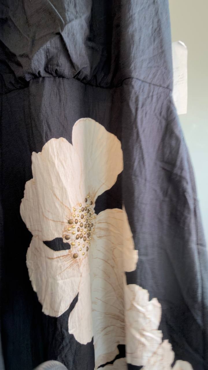 Karl Lagerfeld Floral Bead Collar Sleeveless Midi Dress Black Multi 8 NWT $189