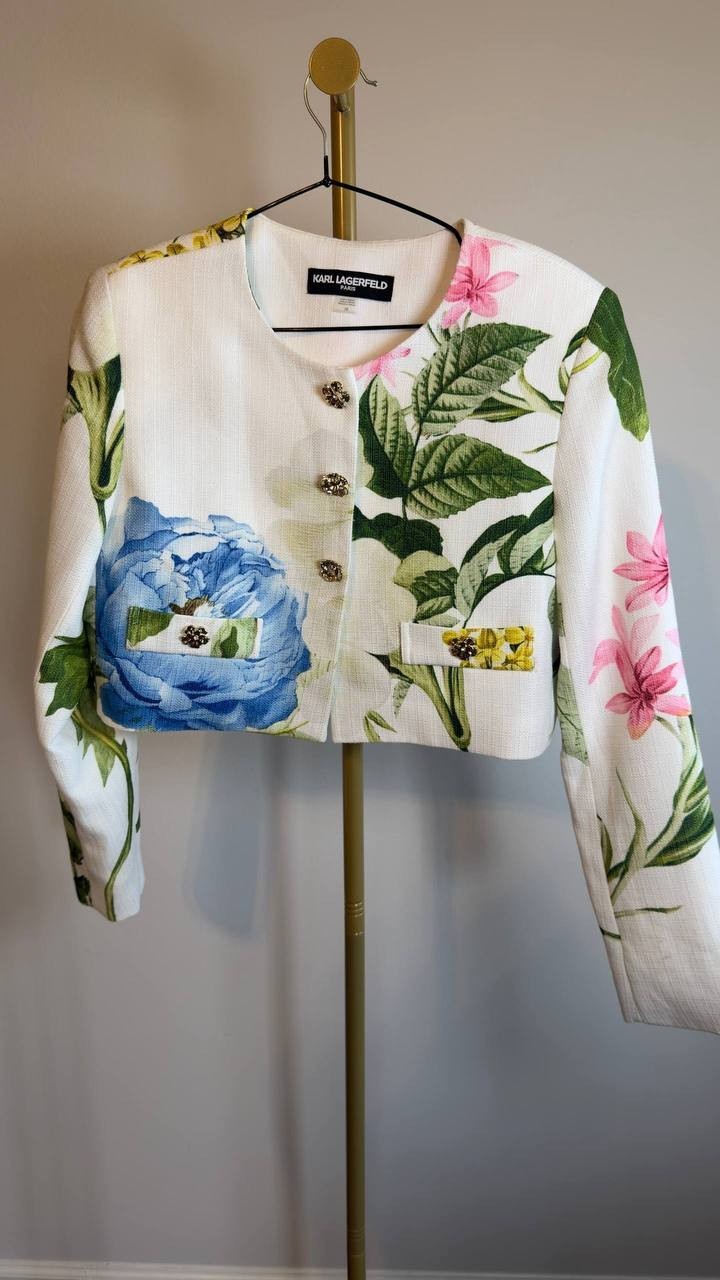 Karl Lagerfeld Paris Spring Tweed Bolero Jacket White/Camellia 10 NWOT $179