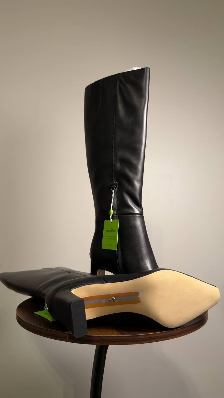 Sam  Edelman  Knee‑High  Dress  Boots  Black  Leather  7.5M  New  $200