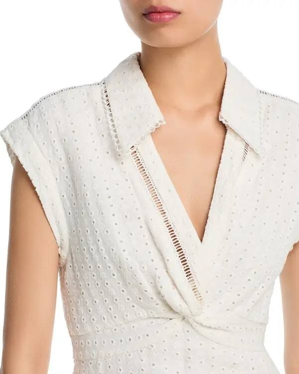 Alice + Olivia Mila Eyelet Deep V-Neck Mini Dress Off White Size 4 NWT