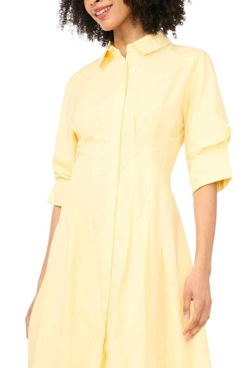 Vince Camuto Pleated Cotton Button‑Up Maxi Shirtdress Lemon Cream M NWT $139