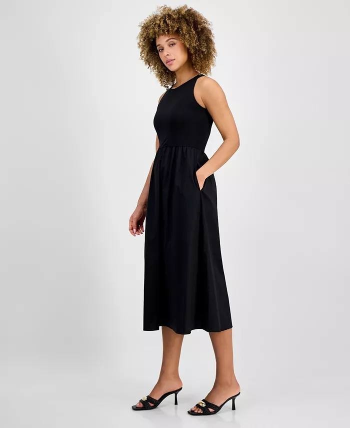 Anne Klein Sleeveless Mixed‑Media Midi Dress Black L NWT $129
