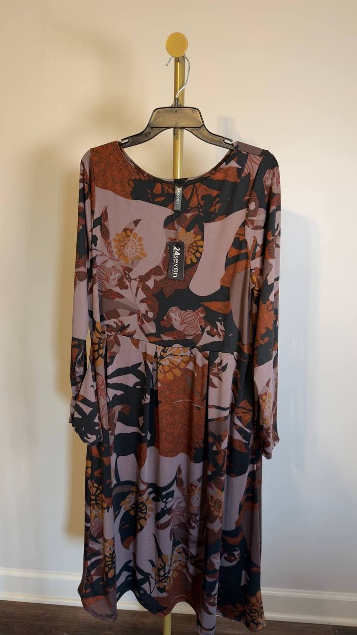 24seven Comfort Apparel Gray Multi  Wrap Maxi Dress Long Sleeve 1X NWT