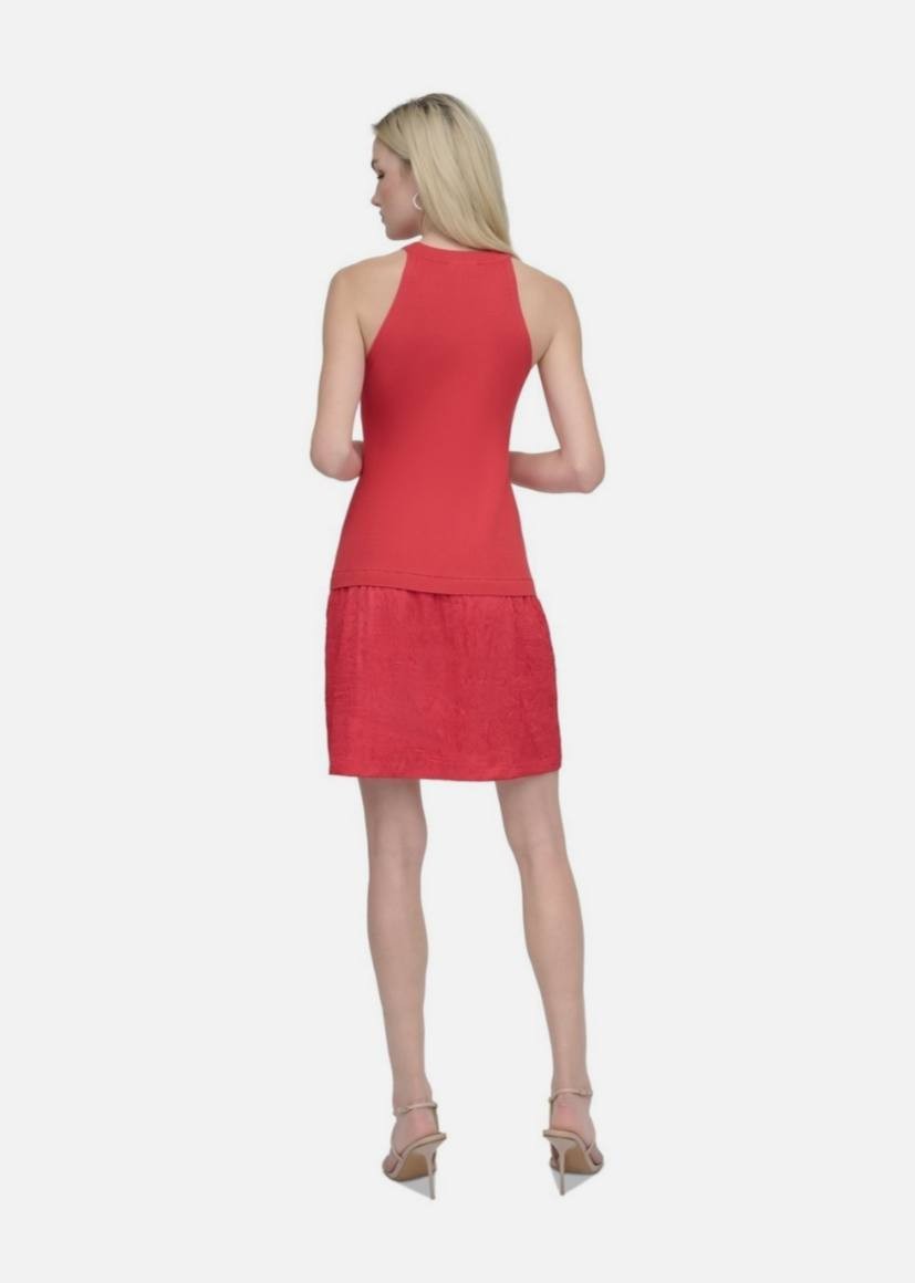 DKNY Sleeveless Fit Flare Dress Red Size M NWT Ribbed Bodice Textured Skirt