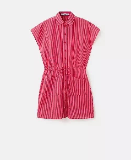 Mango Striped Shirt Dress Button Front Waist Tie Red Size 8 NWT $70