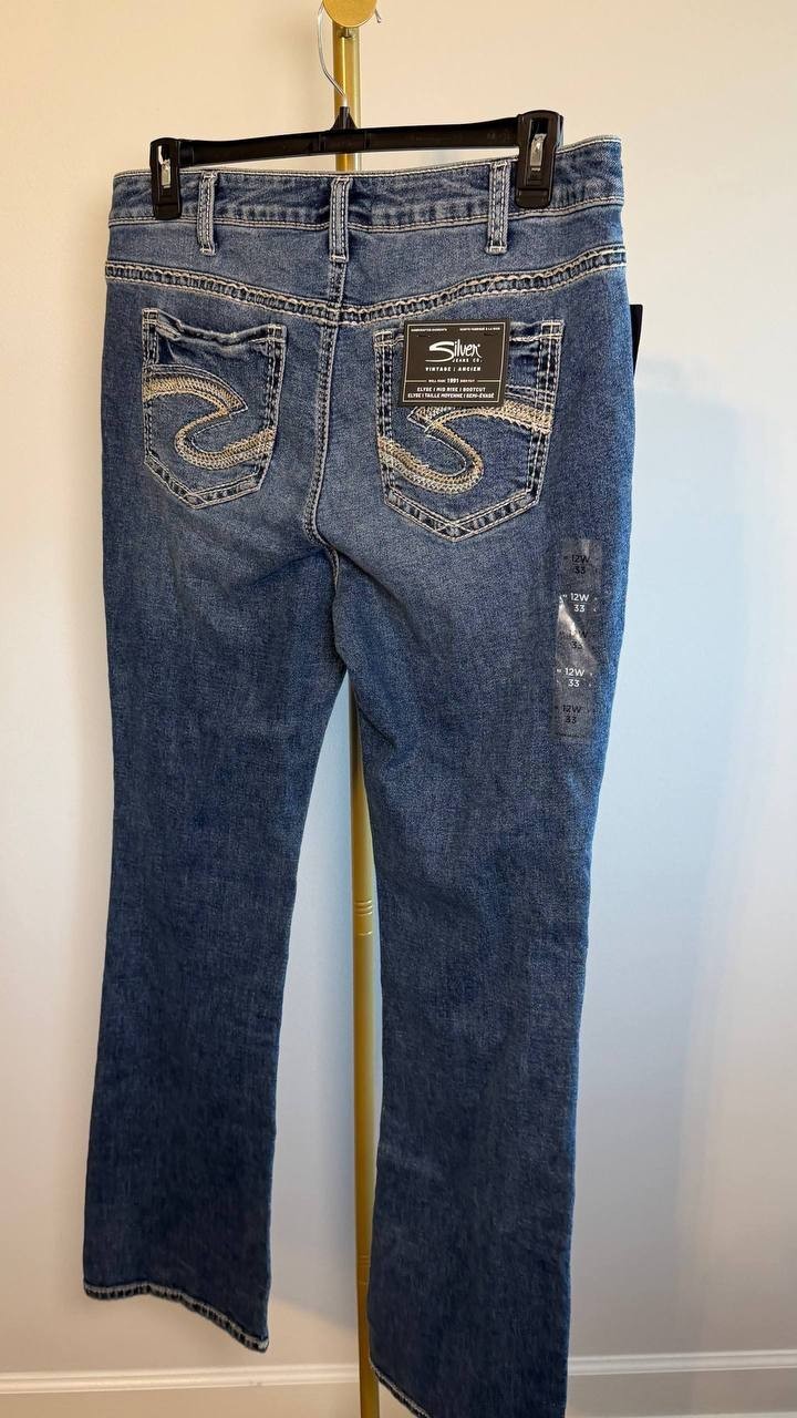 Silver Jeans Elyse Mid Rise Bootcut Jeans Sherbrook 12W 33 NWT $98
