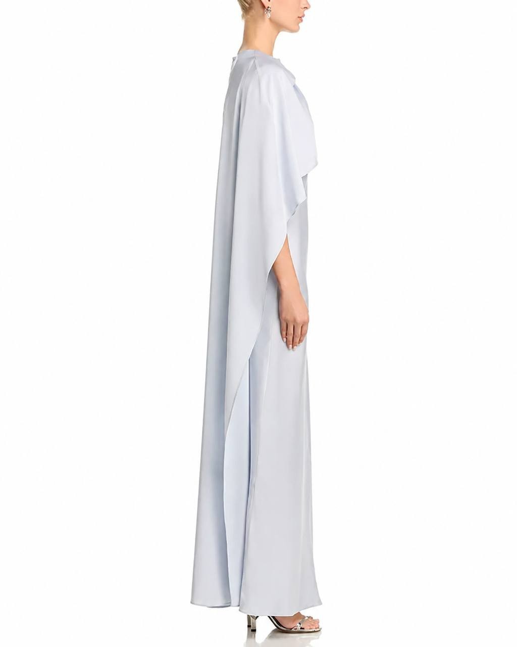 SIMKHAI Women’s Izel Satin Cape Gown Silver 6 Pre‑Owned w/ Tag $398