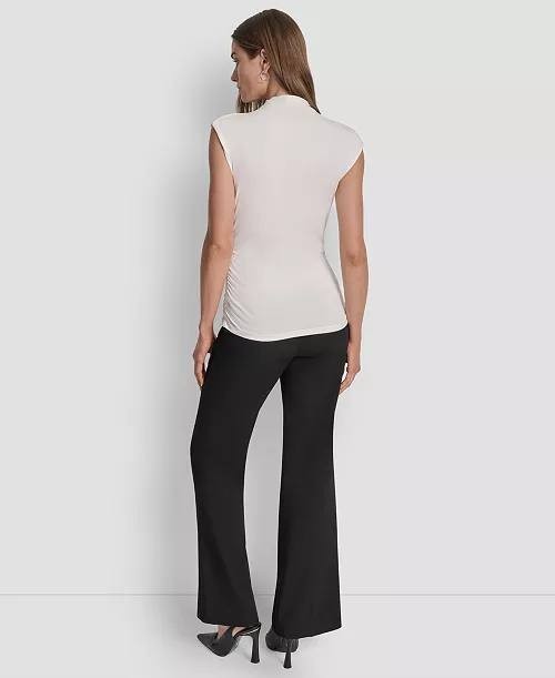 DKNY Mock‑Neck Sleeveless Side‑Ruched Knit Top – Size L – Pre‑Owned – $49