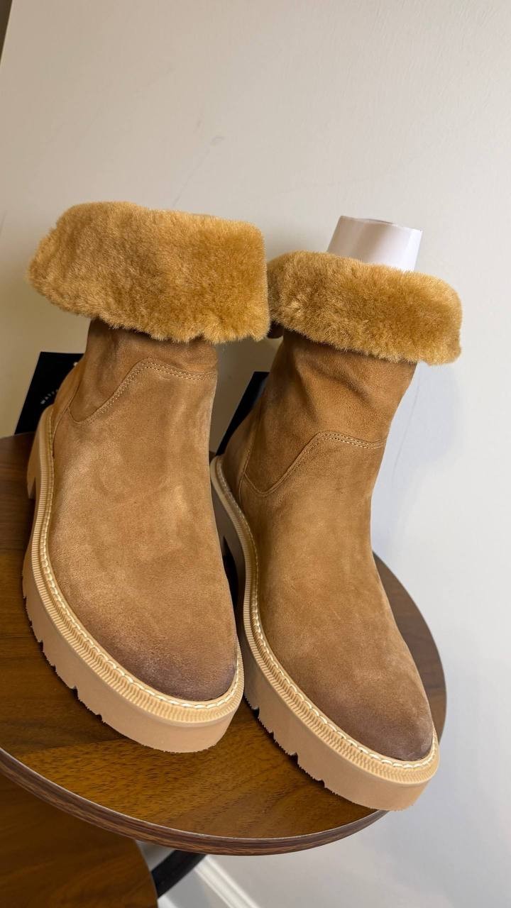 Naturalizer Sense Booties 8M Tan Suede Weather‑Resistant Almond Toe NIB msrp$245
