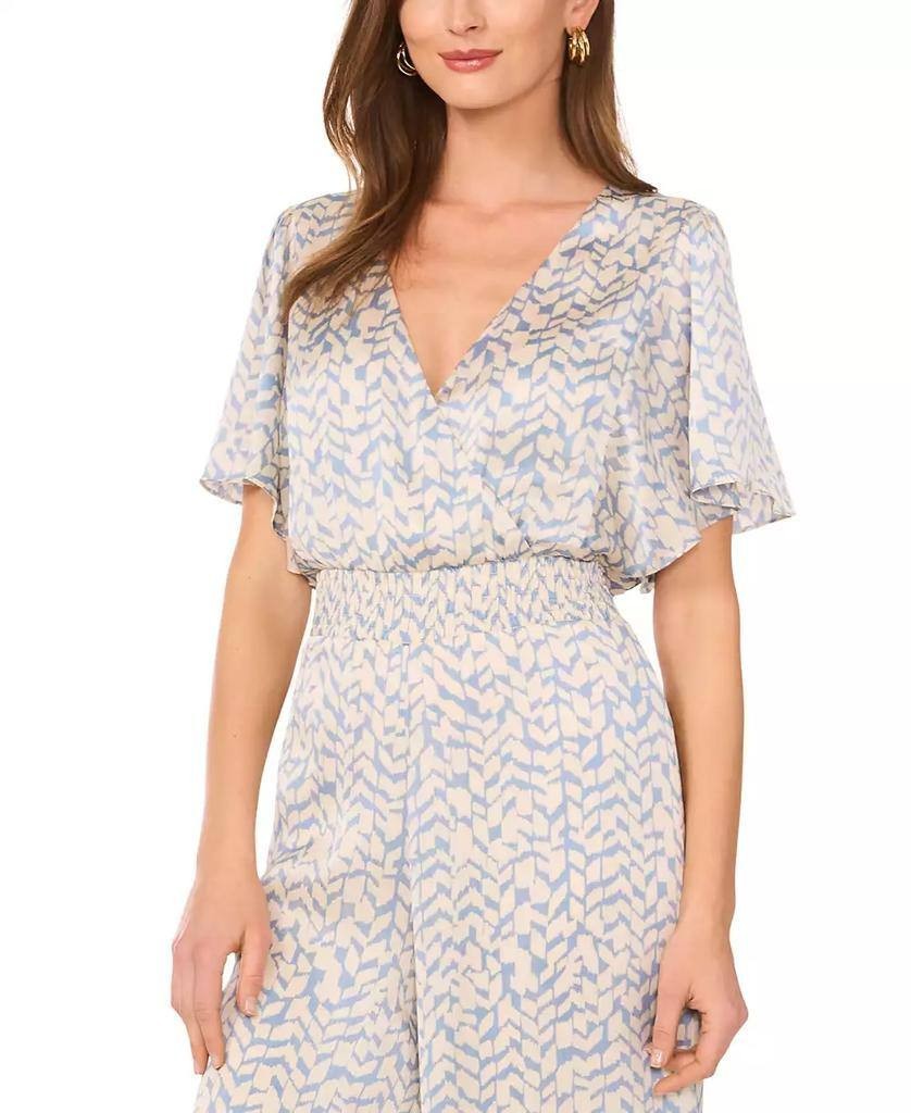 Vince Camuto Blue Floral Flutter-Sleeve Jumpsuit XS Wide-Leg One-Piece