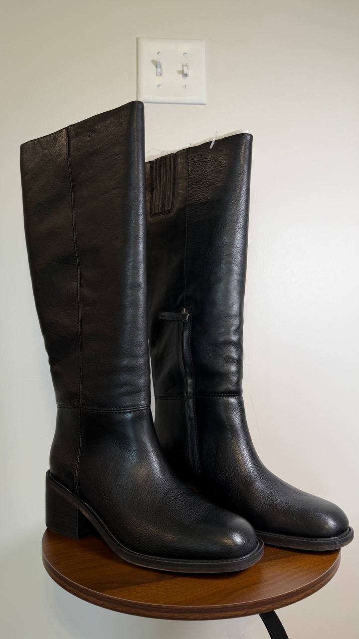 Franco Sarto Niva Boots 11M Black Leather Tall Round Toe Zip New In Box msrp$270
