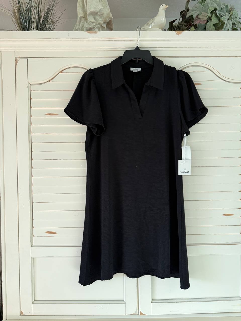 CeCe Dress L Black Polo Short Sleeve Collared Stretch Knit NWT MSRP $88