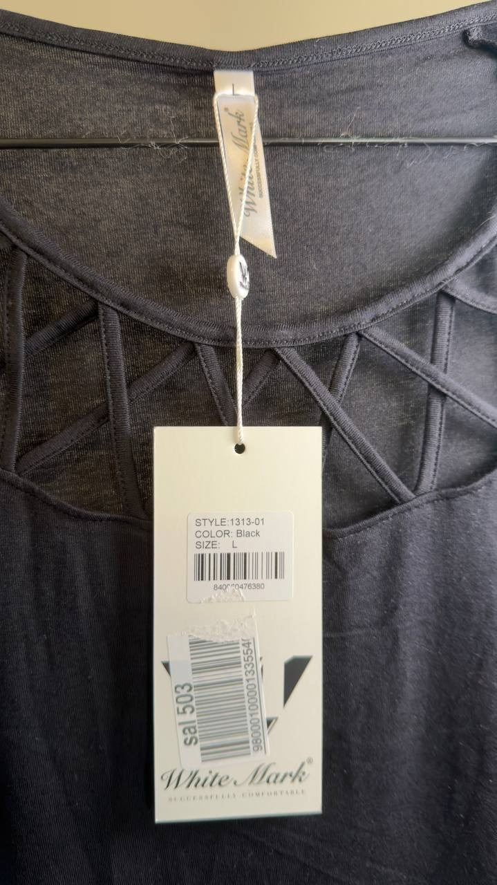 White Mark Crisscross Cutout Short Sleeve Top Black L NWT $52