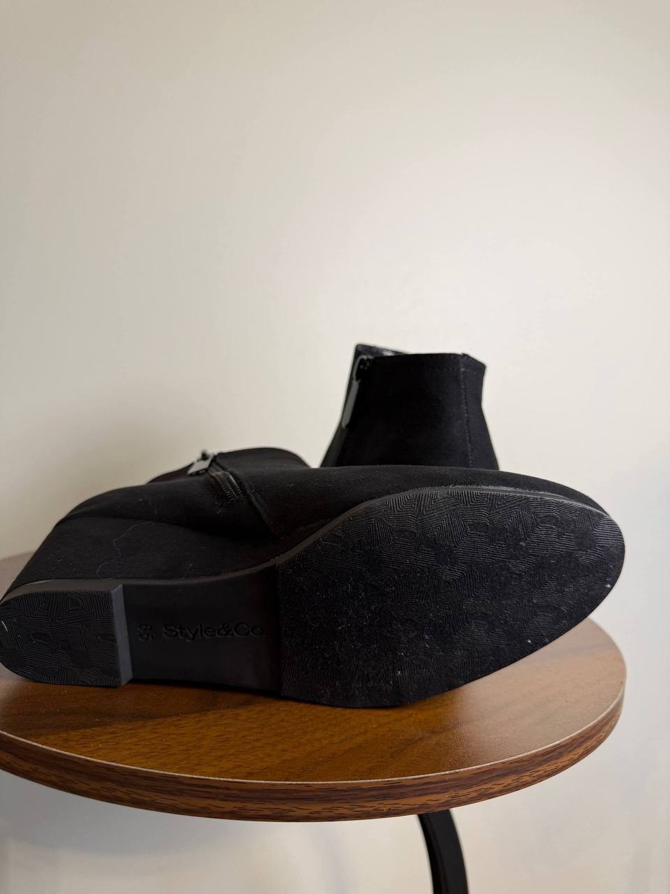 Style & Co Poppyy Wedge Heel Booties – Black – Size 6.5M – Microfiber–New in Box