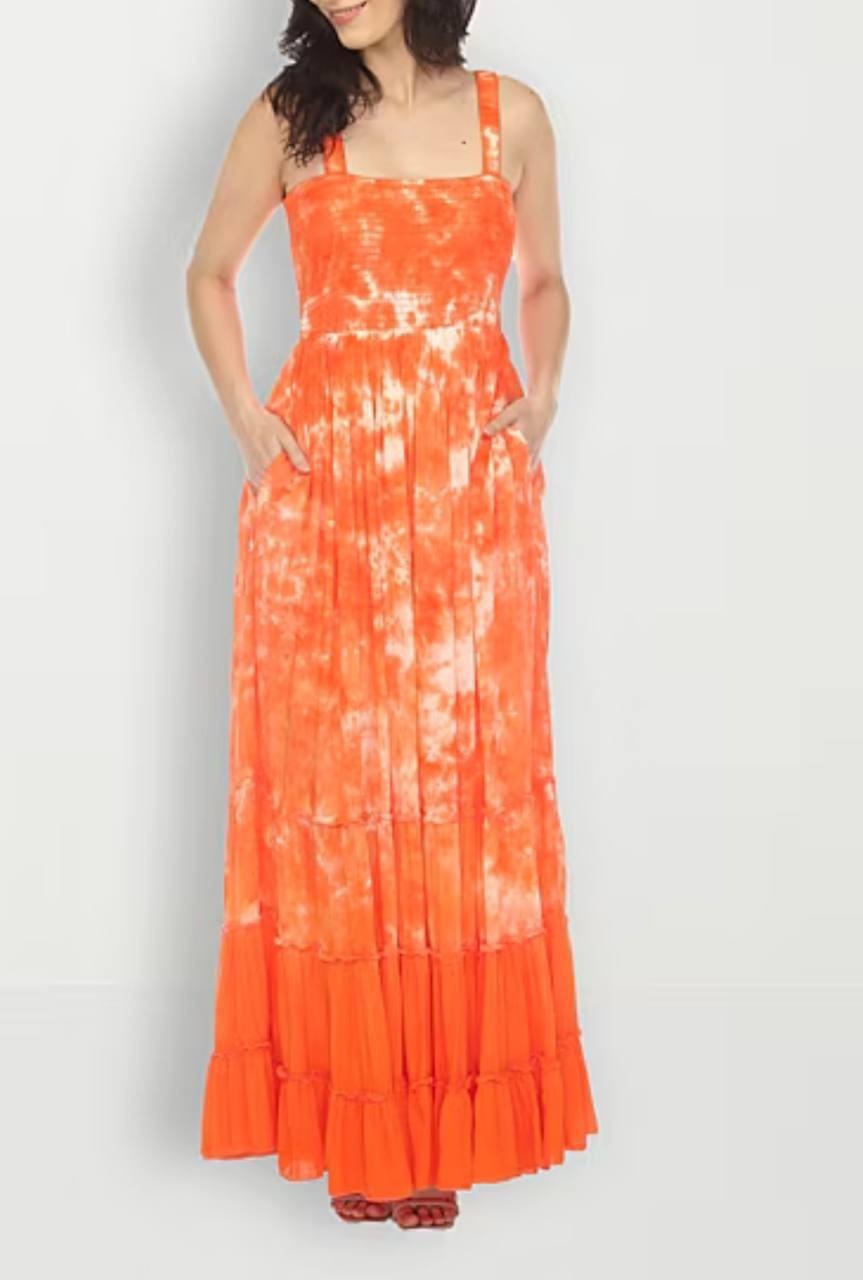 White Mark Square Neck Sleeveless Smocked Sundress Orange M NWT $84