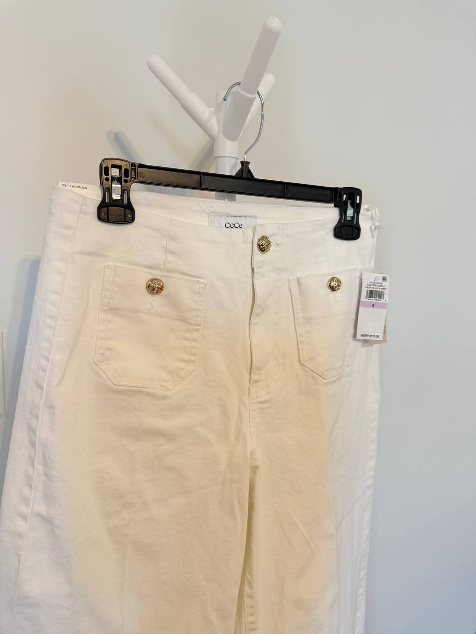 CeCe Front‑Pocket Wide‑Leg White Denim Jeans – Size 6 – NWT – $119