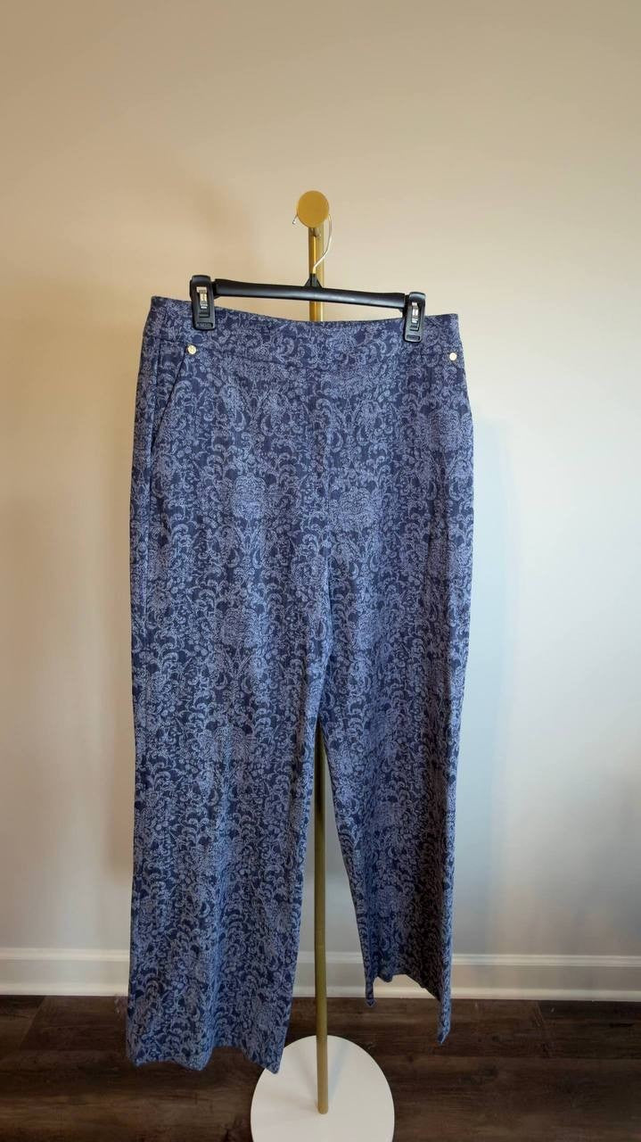 Karl Lagerfeld Paris Printed Wide‑Leg Denim Pants Medium Wash 8 NWT $139