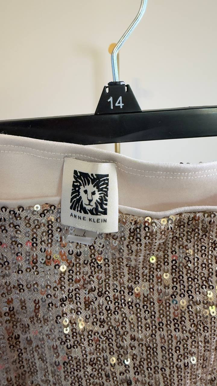 Anne Klein Sequin Flared Maxi Skirt Luxe Champagne L NWT $129