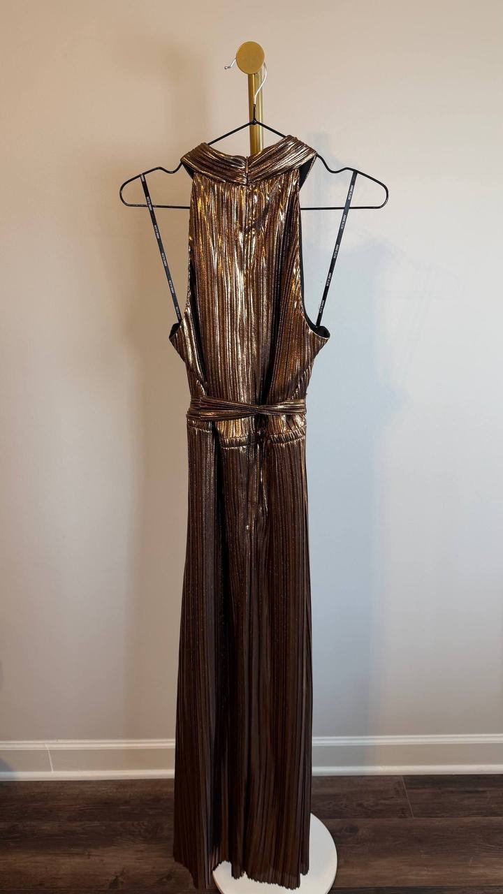 Anne Klein Women’s Metallic Mock Neck Halter Dress Size M NWT $159