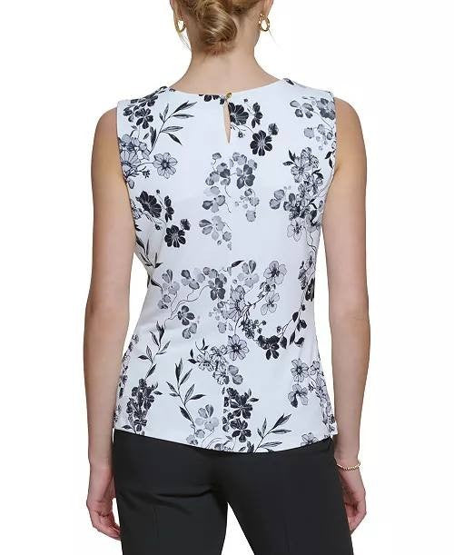 Calvin Klein Printed Pleat Neck Blouse Multi Keyhole Back SizeXL NWOT needs wash