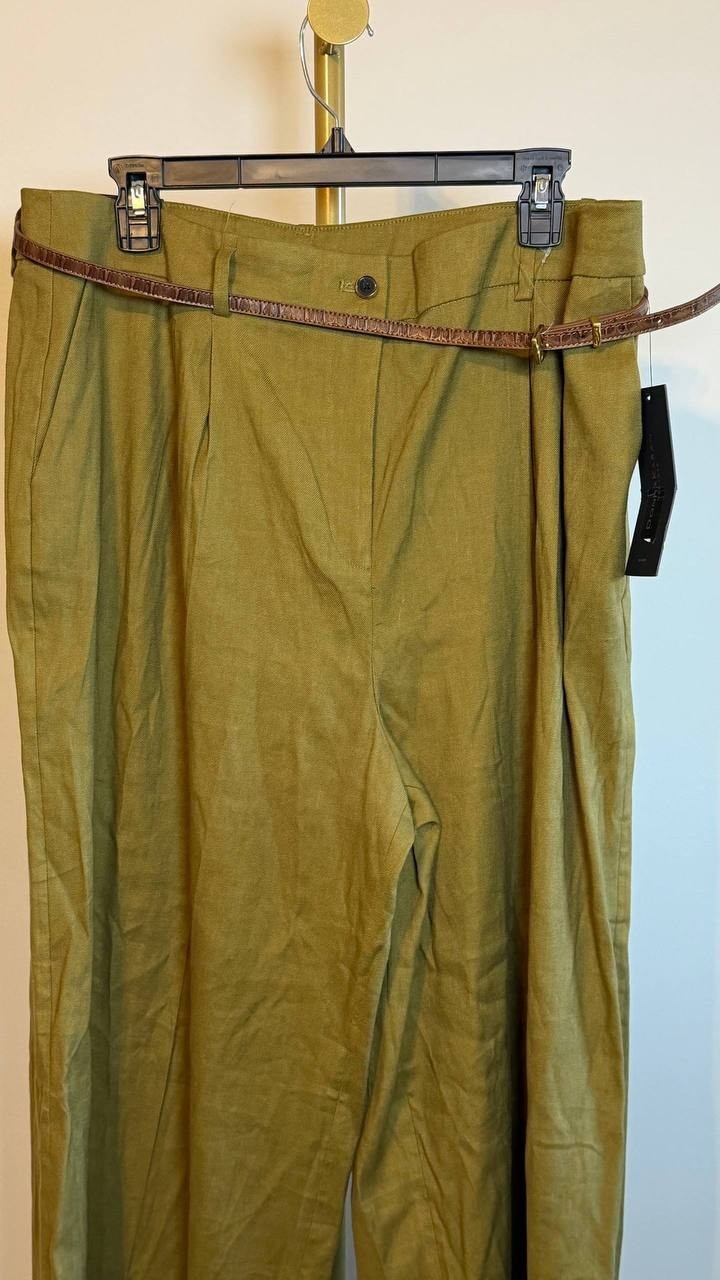 Donna Karan New York Petite Linen-Blend Wide-Leg Pants Green 16 NWT $129