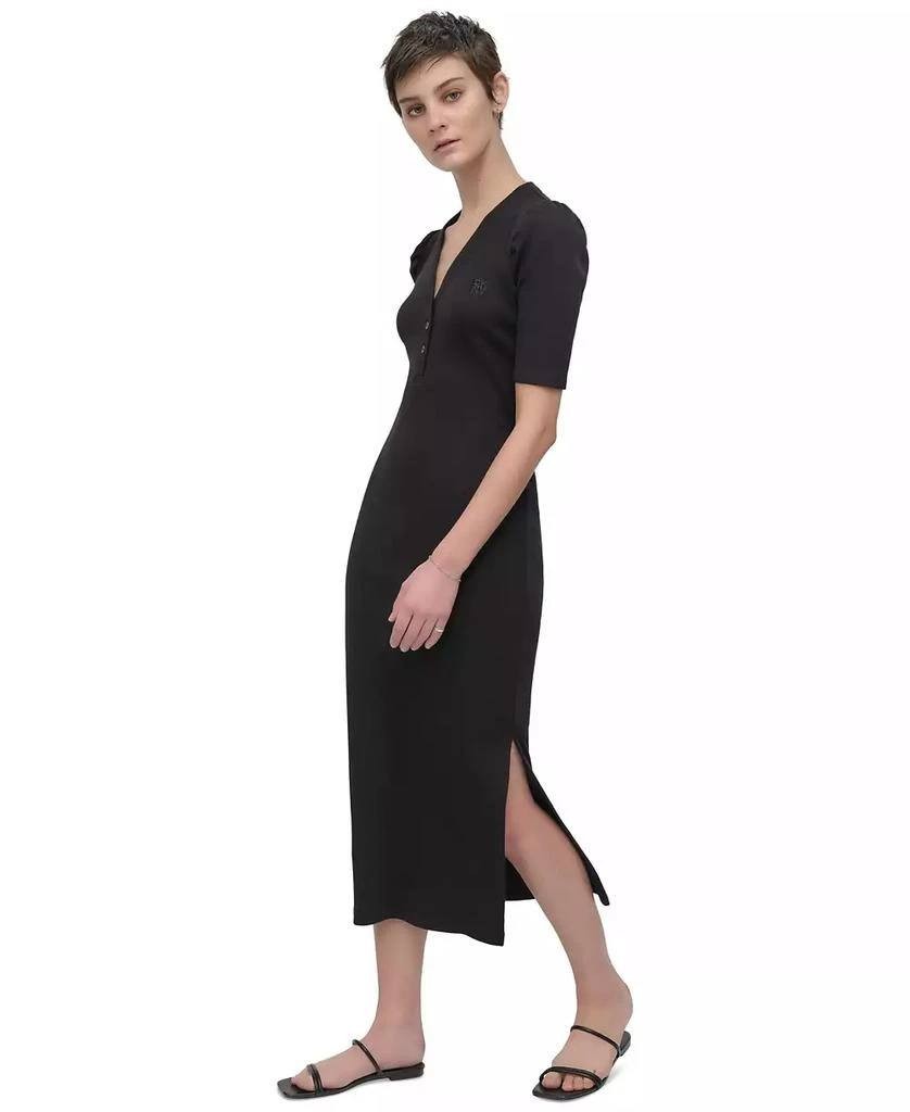 DKNY Puff‑Sleeve Henley Midi Dress- Black – Size XL – NWT – MSRP$79
