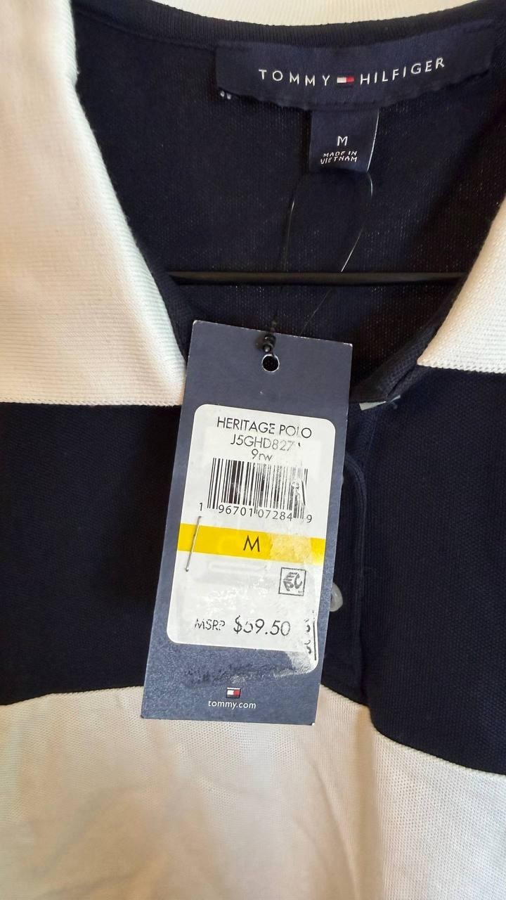Tommy Hilfiger Monogram TH Logo Polo Stretch Top Black White SizeM NWT need wash