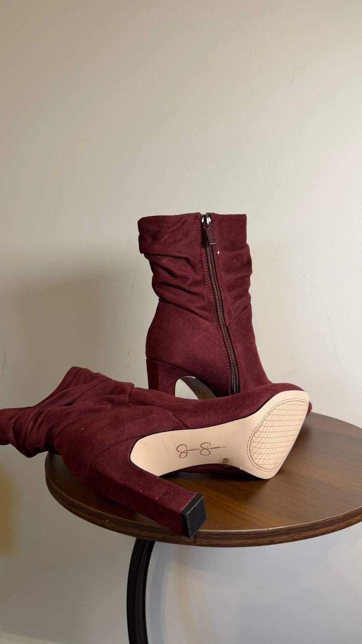 Jessica Simpson Mixtesa Booties 6M Dark Cherry Slouch Block Heel NIB msrp$109