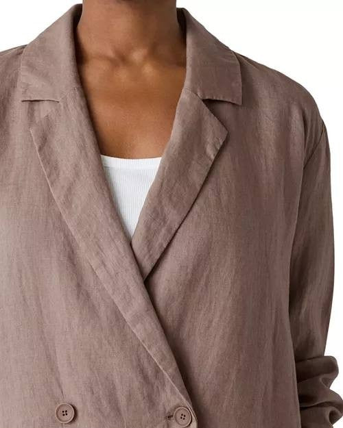 Eileen Fisher Linen Blazer Cocoa XL Notch Collar &amp; Double-Breasted NWT