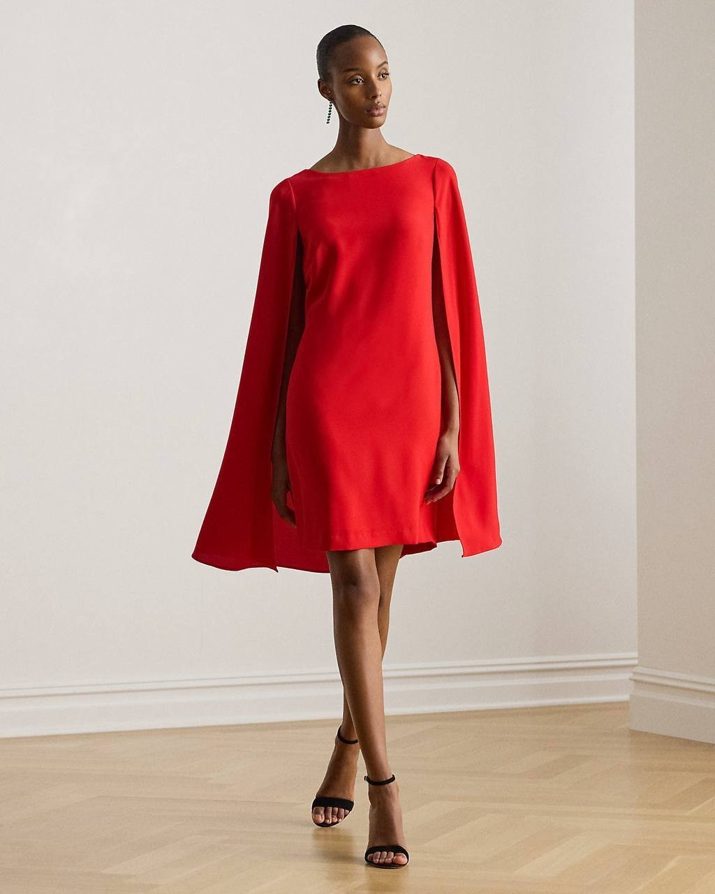 Lauren Ralph Lauren Cape Georgette Cocktail Dress Red 8 NWT $195