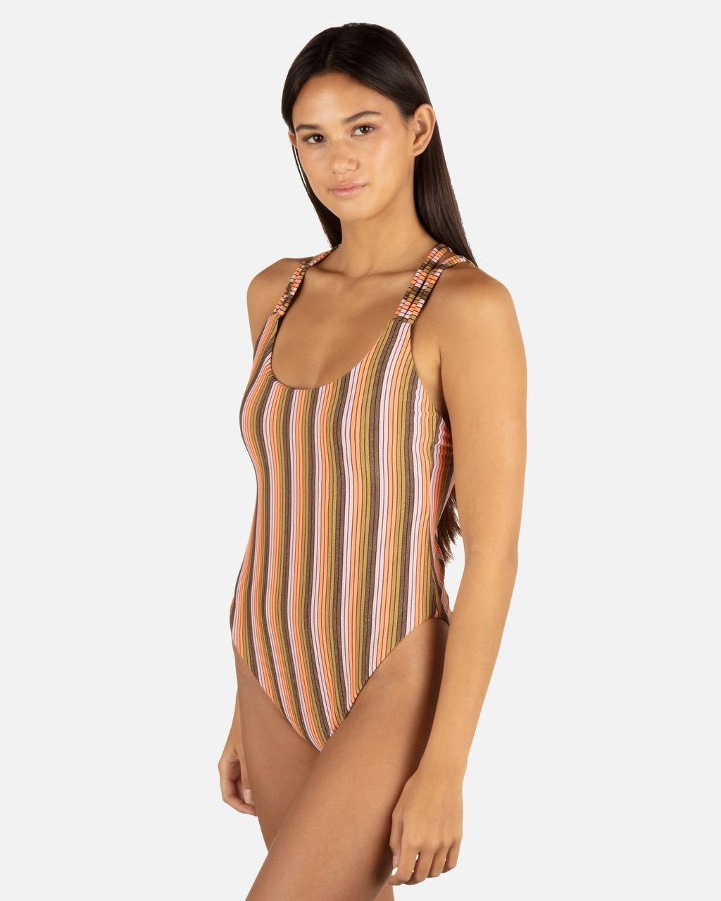 Hurley Sunset Shine Stripe Moderate Crossback One Piece XL NWT $90