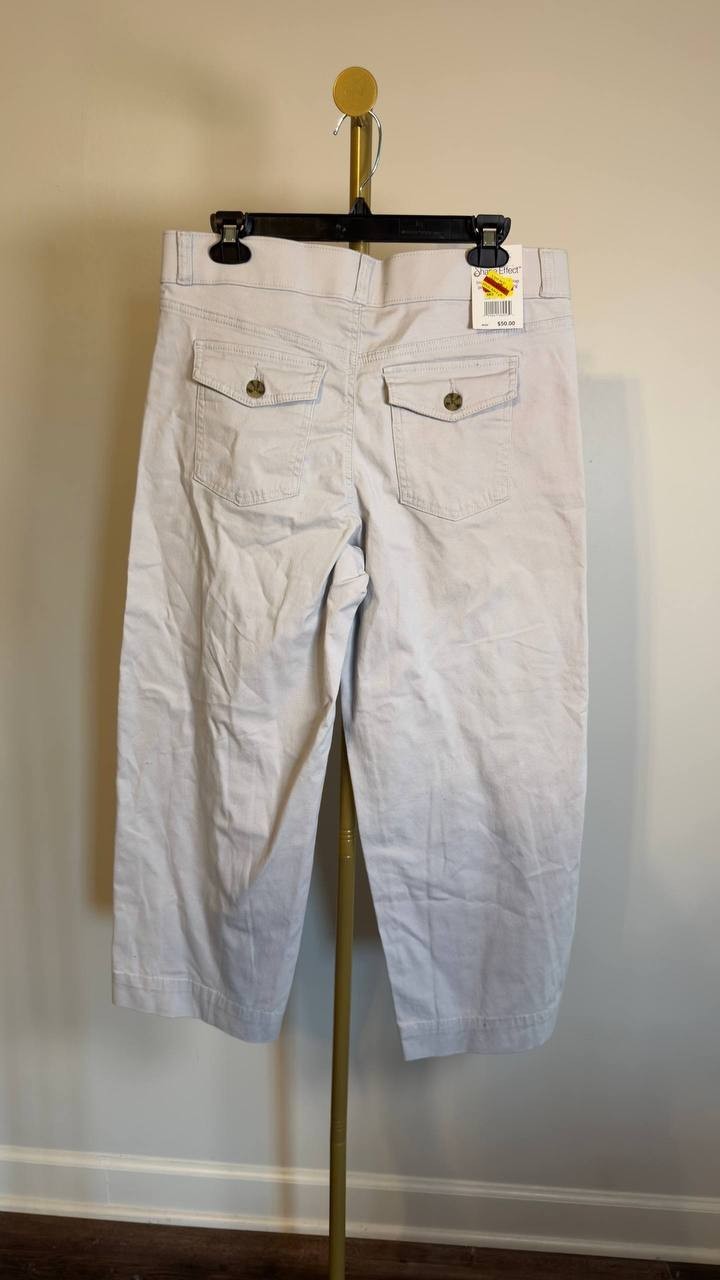 Gloria Vanderbilt Shape‑Effect Wide‑Leg Cropped Pull‑On Jeans Warm Grey 14 NWT