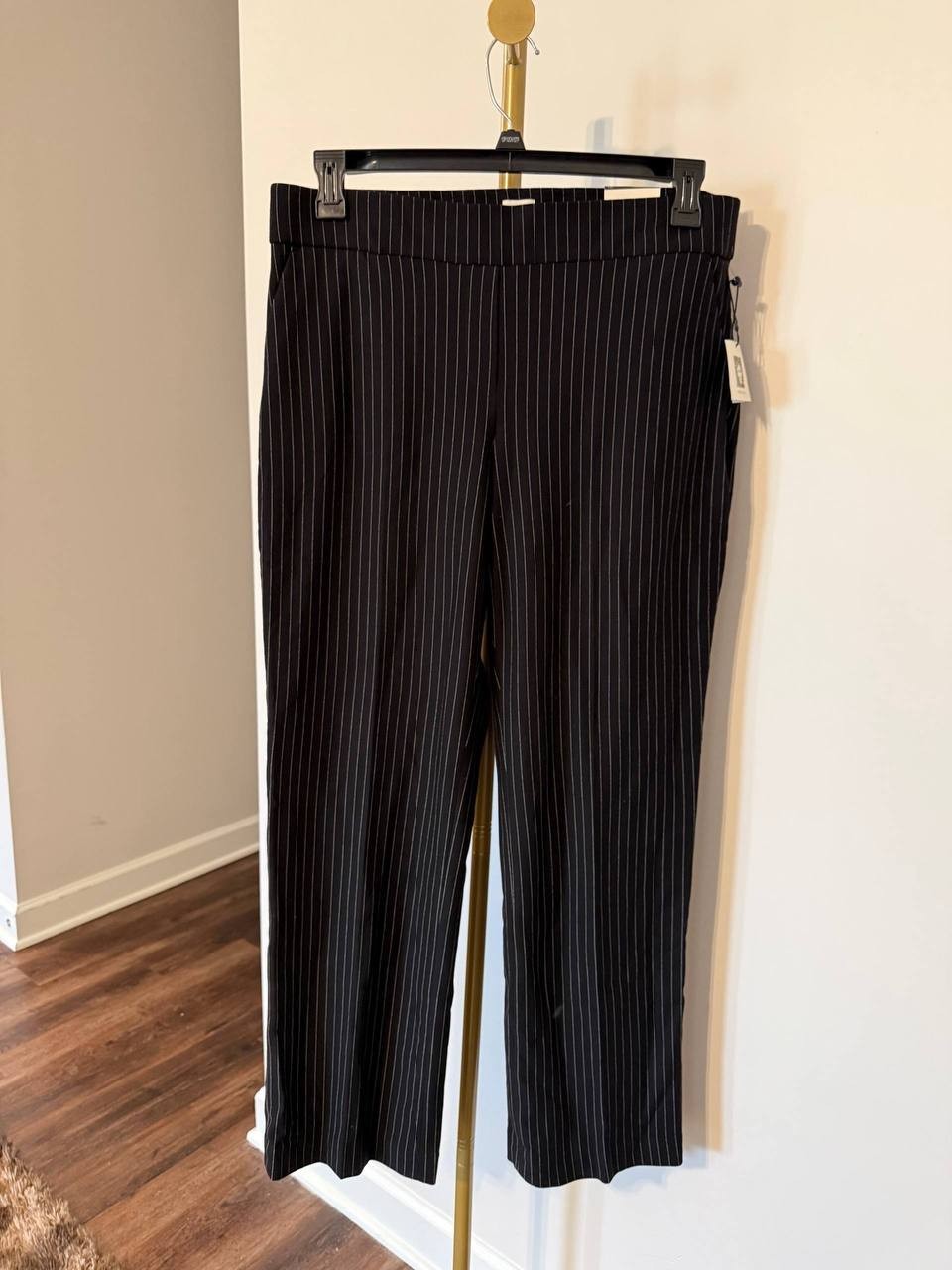 Anne Klein Pull‑On Straight‑Leg Pants Black/White Dove L NWT Classic MSRP$99