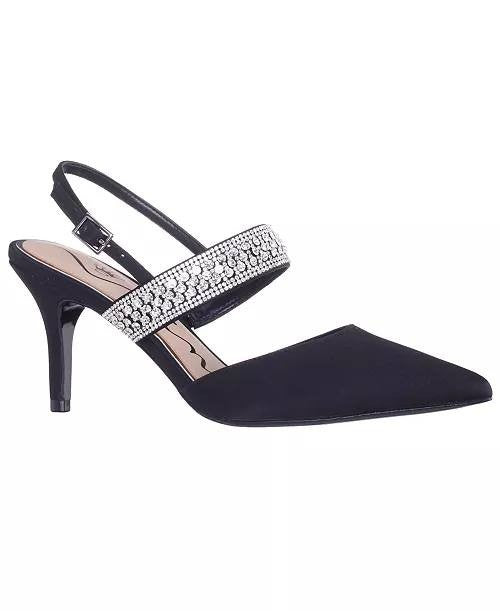 Nina Black Satin Slingback Pumps 8M New in Box $99