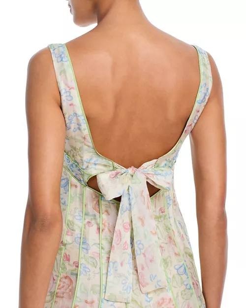 AQUA Floral Seamed Midi Dress Multi XS, Sweetheart Neckline, Sleeveless