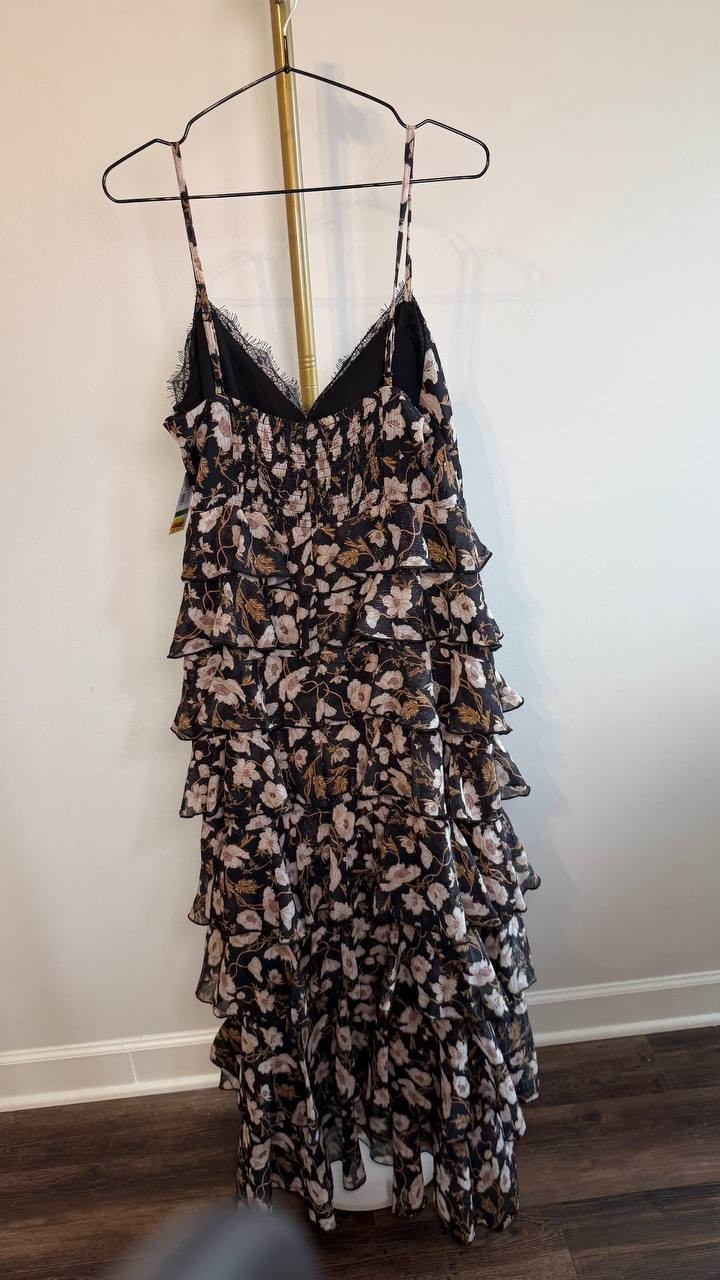 1.STATE V‑Neck Tiered Floral‑Print Maxi Dress Reach Black L NWT $139