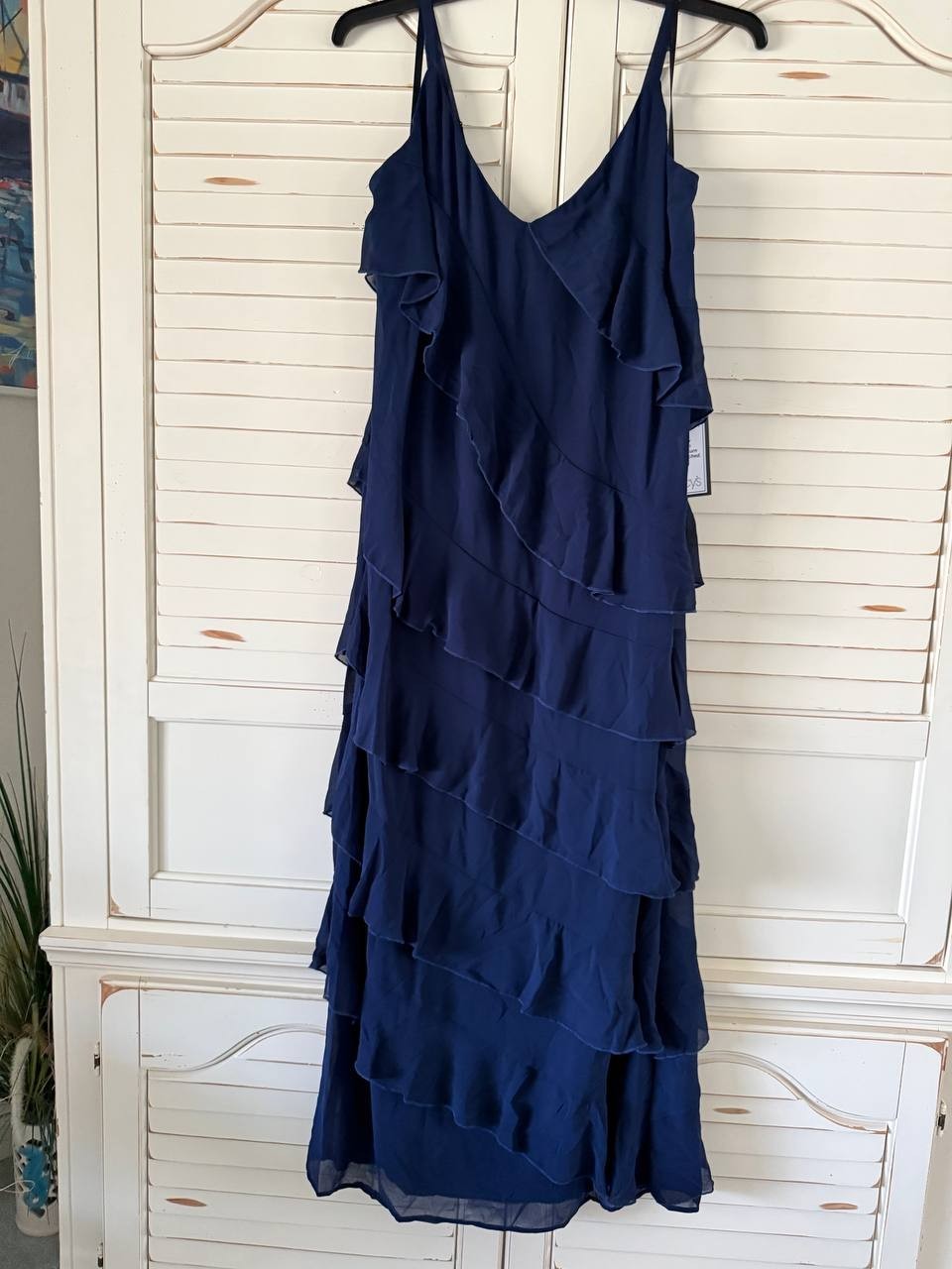 B Darlin Ruffle Gown – Size 14W  – Navy V-Neck Sleeveless Chiffon Formal