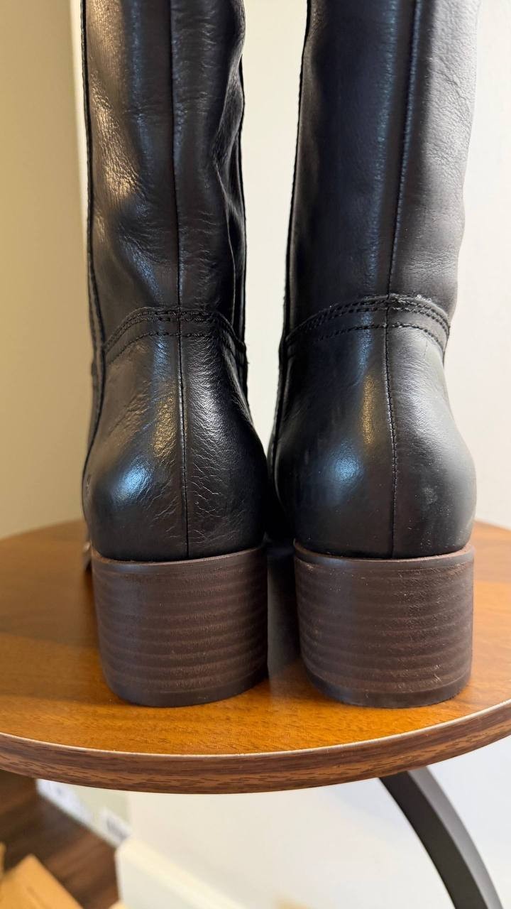 Lucky Brand Hybiscus Boots 9.5M Black Leather Pull Tabs Riding NIB msrp$229