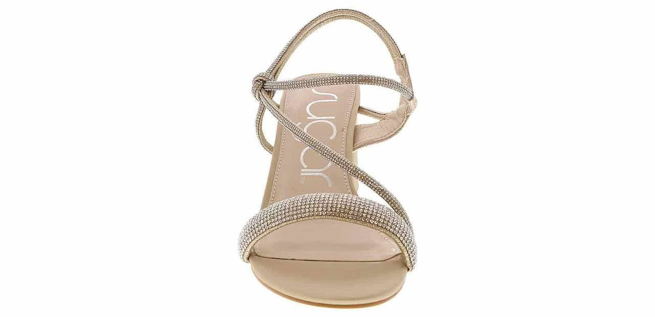 Sugar Neeve Dress Sandals 7.5M Champagne Satin Block Heel NIB msrp$59.99