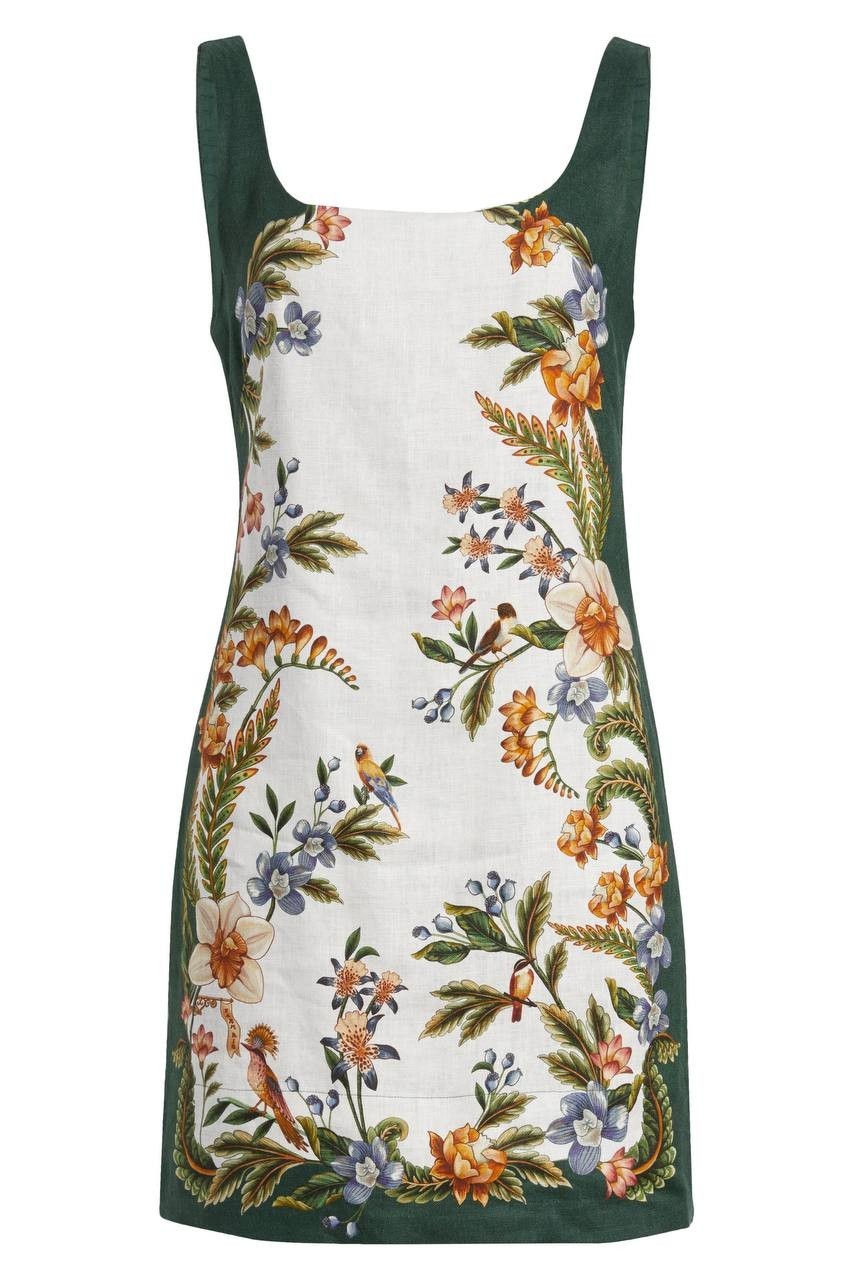FARM Rio Nature Sand Print Linen Minidress Nature Sand Green S NWT $210