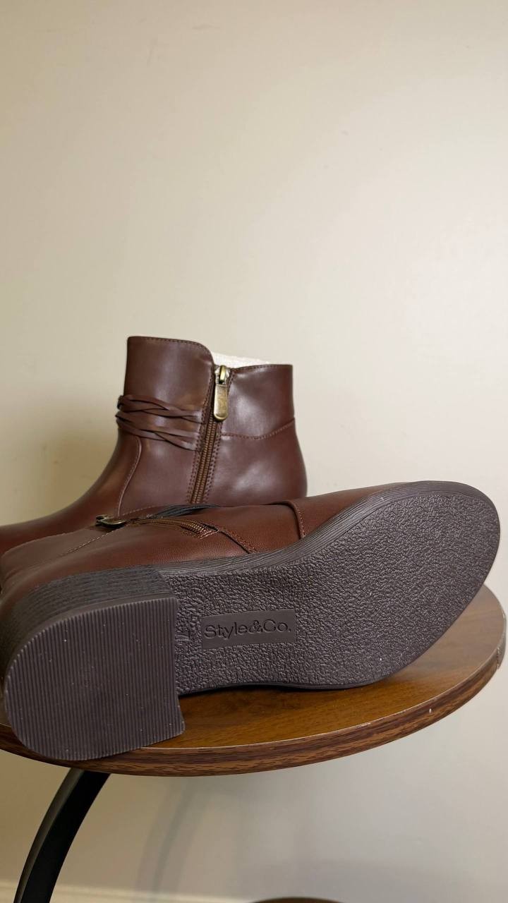Style & Co Rubyyy Almond Toe Belt Booties Dark Roast Women’s 7M NWB $79.90