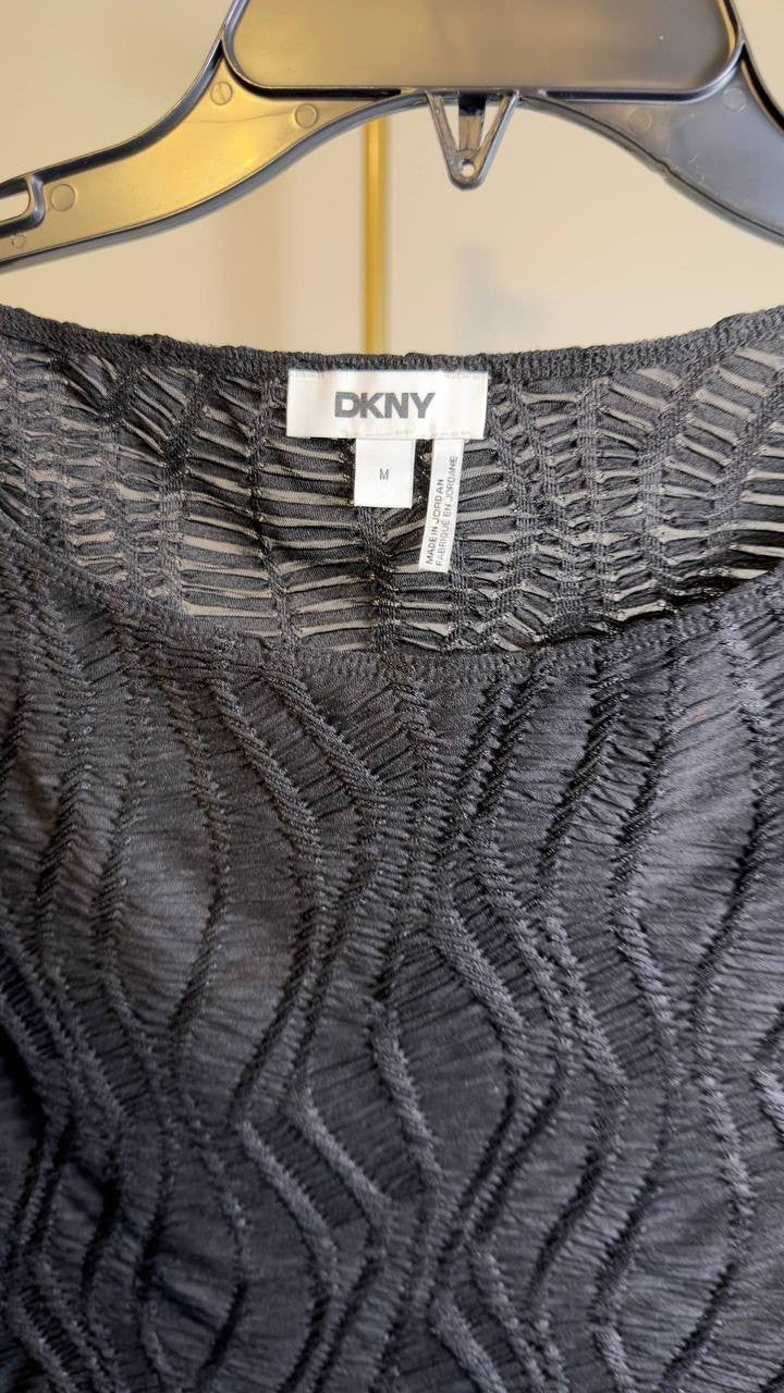DKNY Texture Knit Top Boat Neck Short Sleeve Black M NWT $69