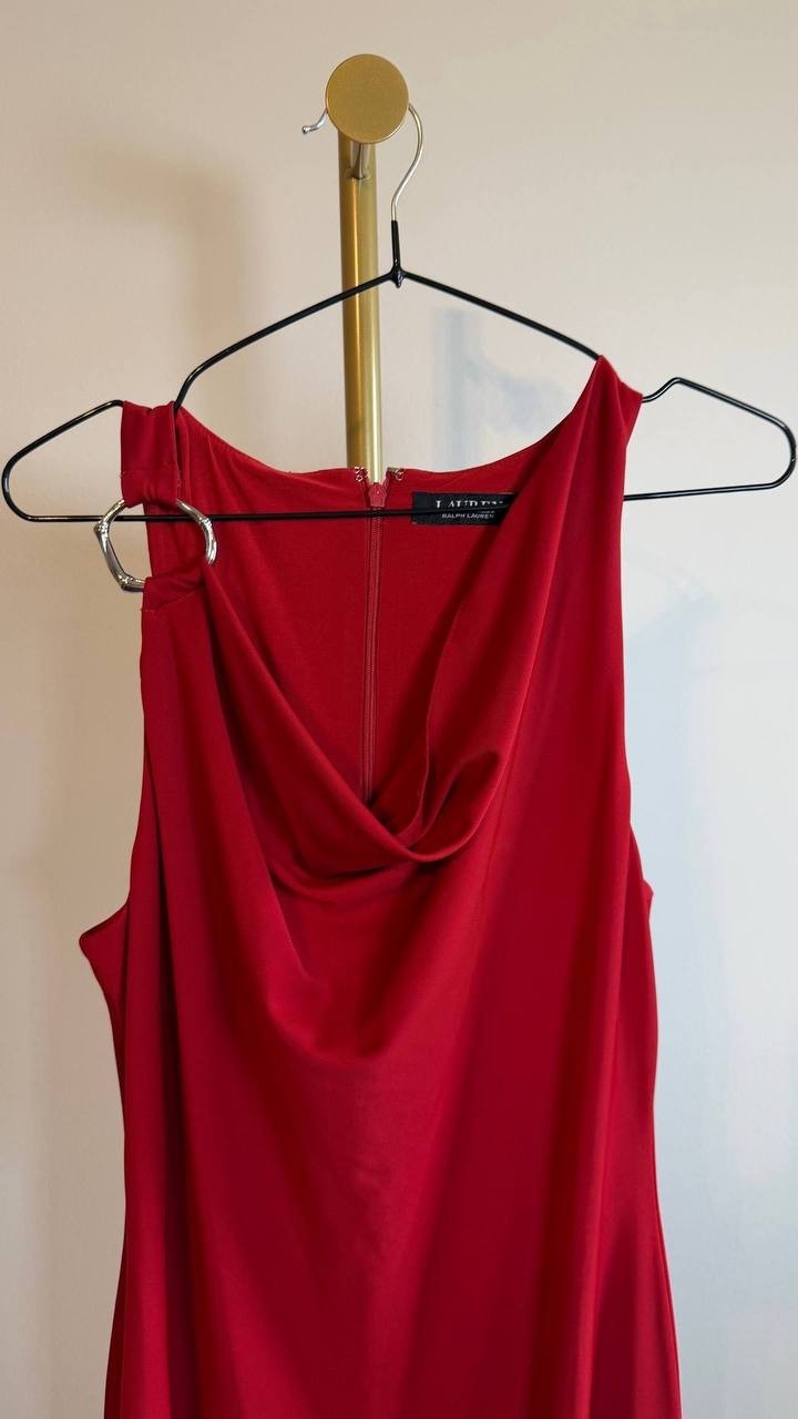 Lauren Ralph Lauren Ring-Trim Cowlneck Gown Red 8 NWT $245